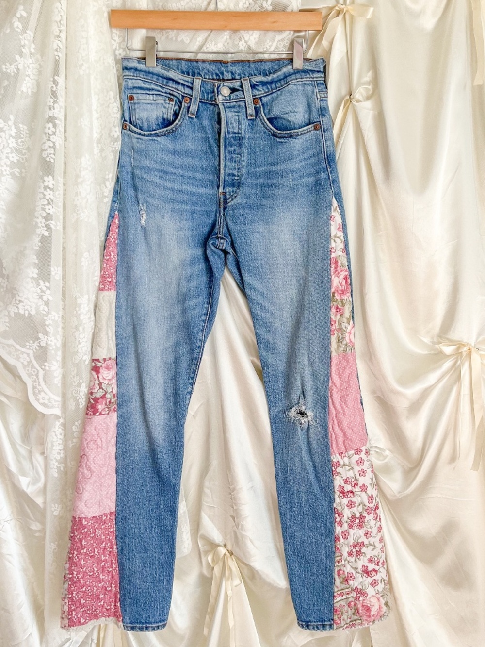 Levi’s 501 Upcycled Quilt Patchwork Jeans – Cottagecore Prairie Denim